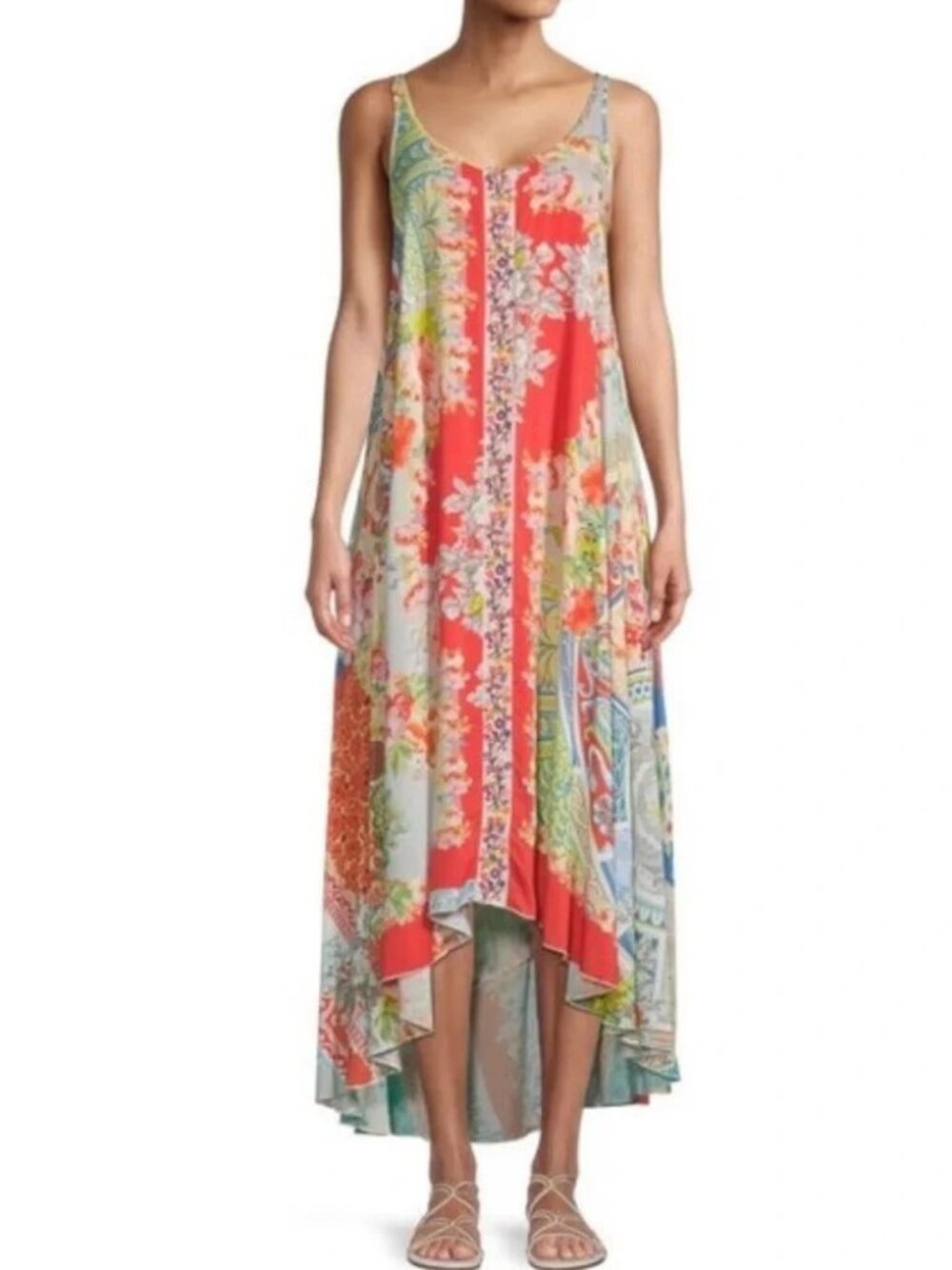 Johnny Was Kara mixed print sleeveless SILK maxi dress sz small.